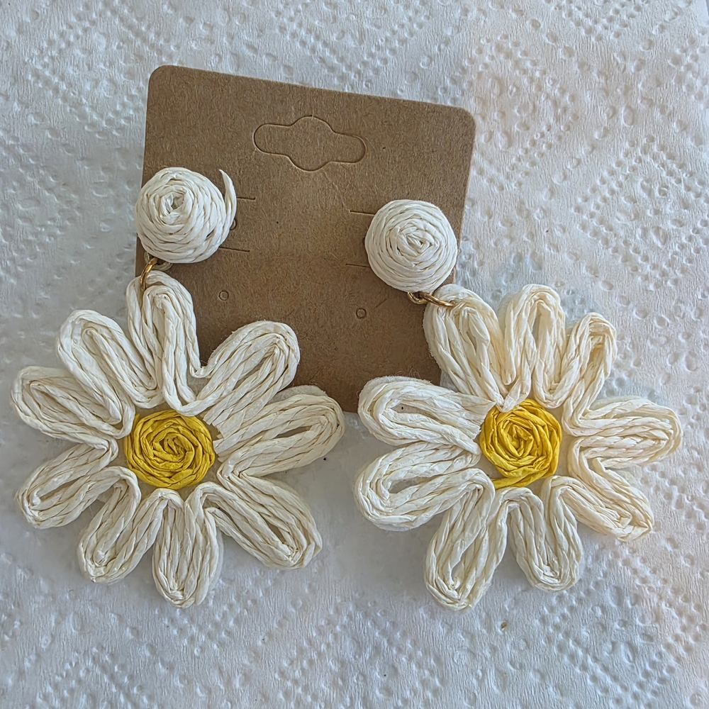 White and Yellow Daisy Earrings